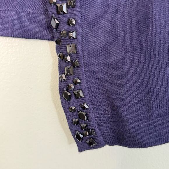 ALFANI Cardigan Womens M Wool Blend Embellished Beaded Party Cropped Navy Blue - Picture 6 of 7